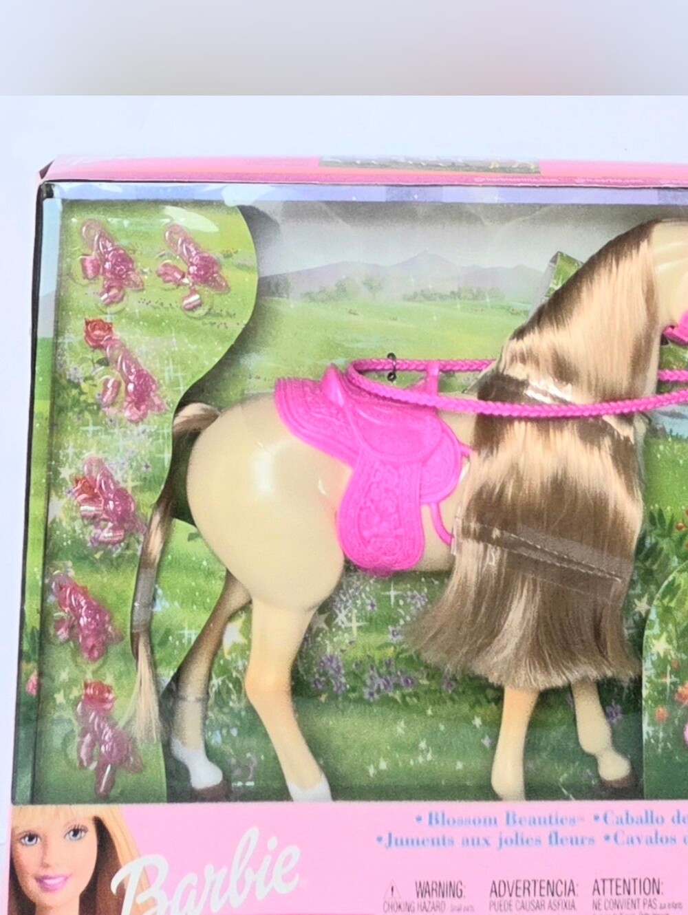 BARBIE BLOSSOM BEAUTIES HORSE 2002 MATTEL NRFB PINK SADDLE, ROSES